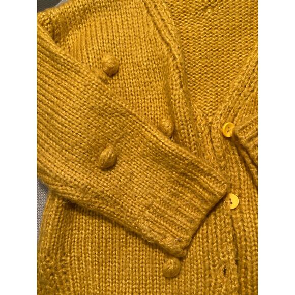 ADORABLE Mustard Yellow Polkadot Pom Pom Cardigan Sweater ~ Size 4/5 ~ Boutique - Picture 2 of 5